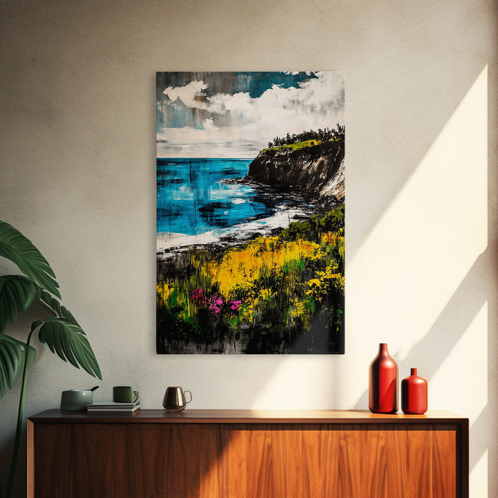 Cliffside View, Ocean Landscape, Coastal Wall Art, Nature Inspired, Scenic Seascape, Tranquil Home Decor, Blue Tones, Canvas Print