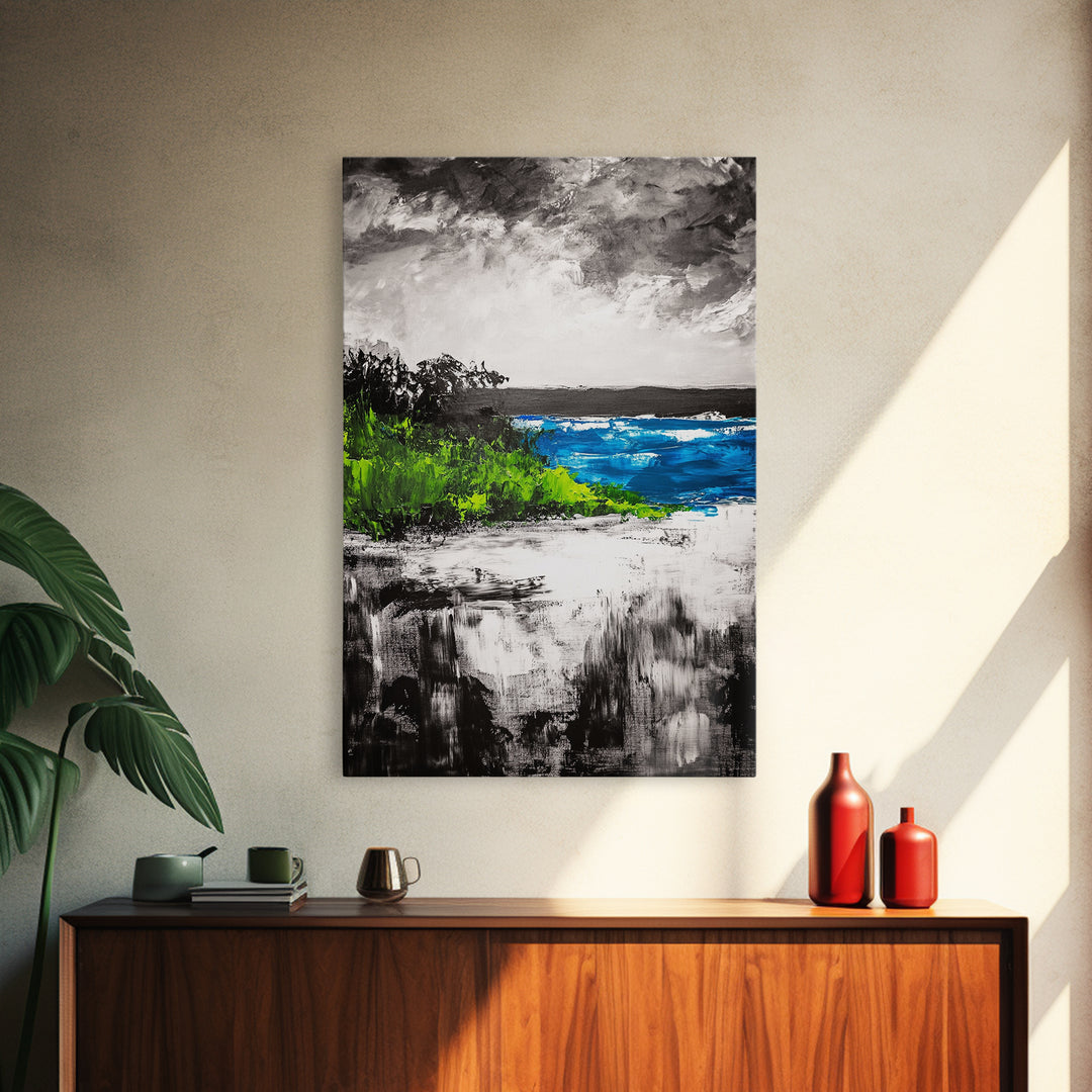 Abstract Seascape, Blue Ocean, Coastal Art, Modern Decor, Framed Canvas Print, Beach House Wall Art, Minimalist Art, Living Room Wall Art