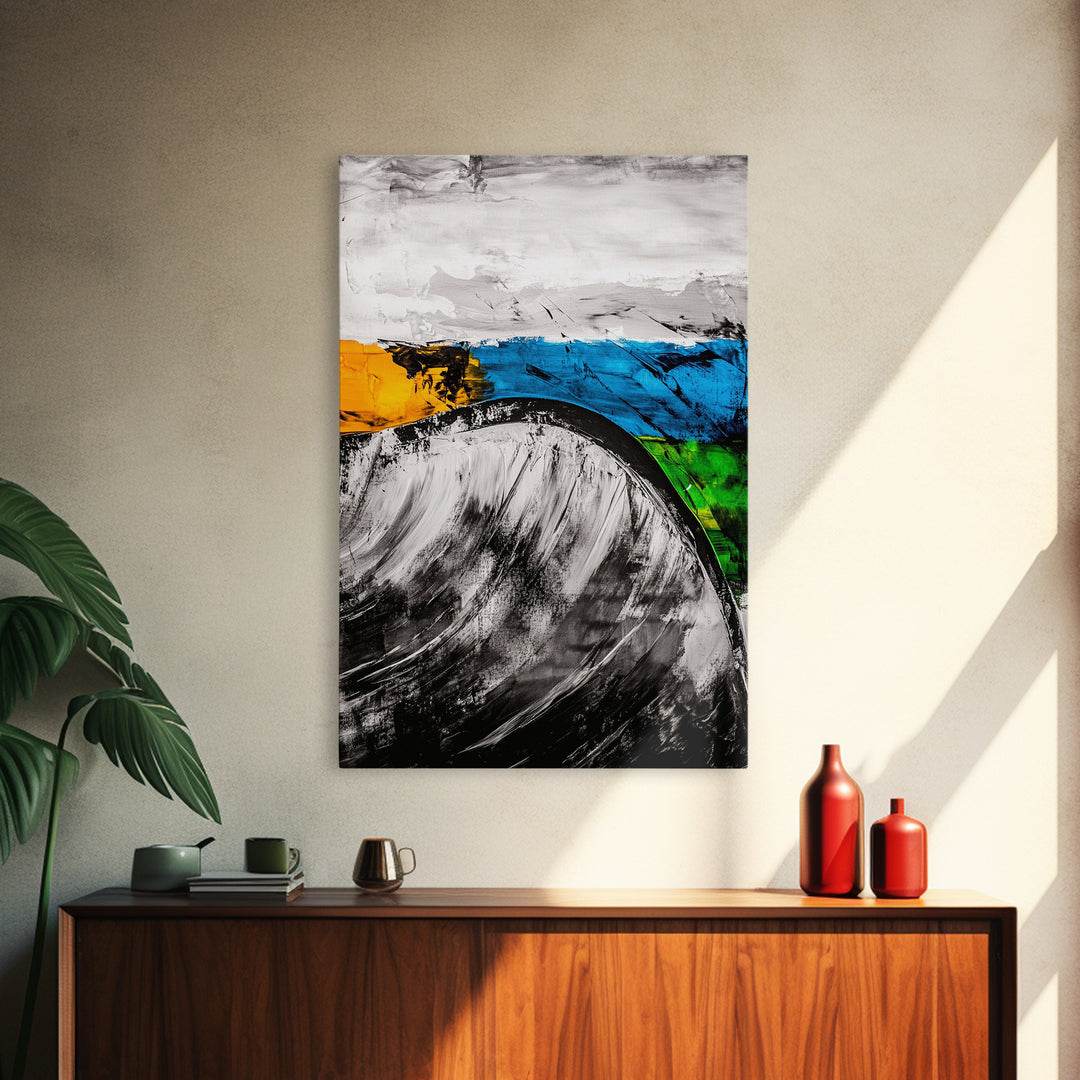 Rolling Waves, Abstract Ocean, Coastal Expression, Textured Seascape, Framed Canvas Print, Modern Beach House Decor, Bathroom Wall Art