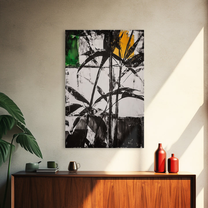 Abstract Leaves, Black and White Art, Botanical Wall Art, Nature Painting, Modern Home Decor, Minimalist Style, Canvas Print