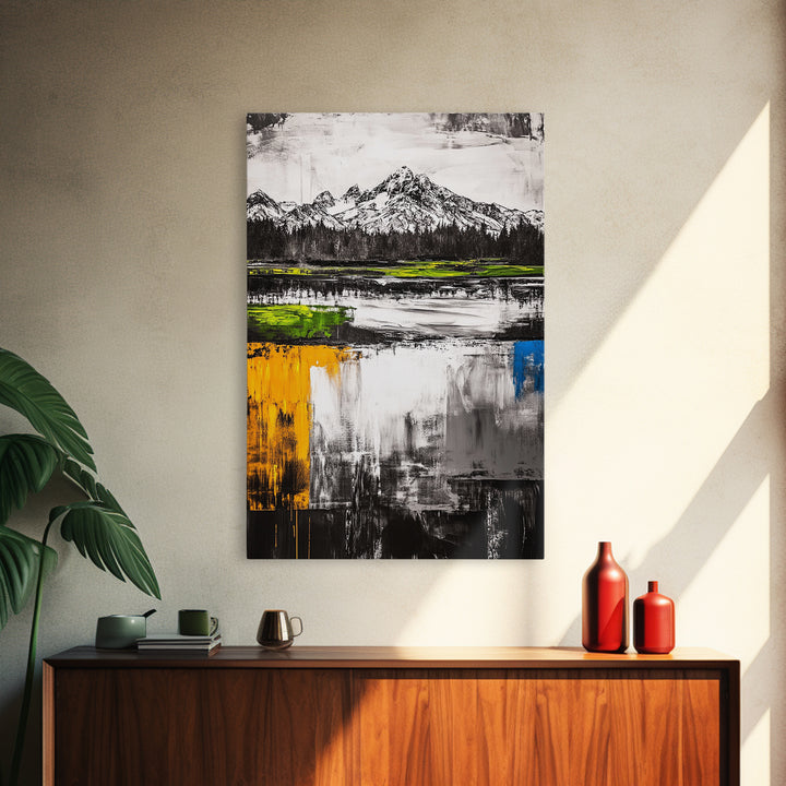 Abstract Landscape, Mountain Scene, Framed Canvas Print, Green Nature Art, Modern Decor, Minimalist Art, Living Room Wall Decor