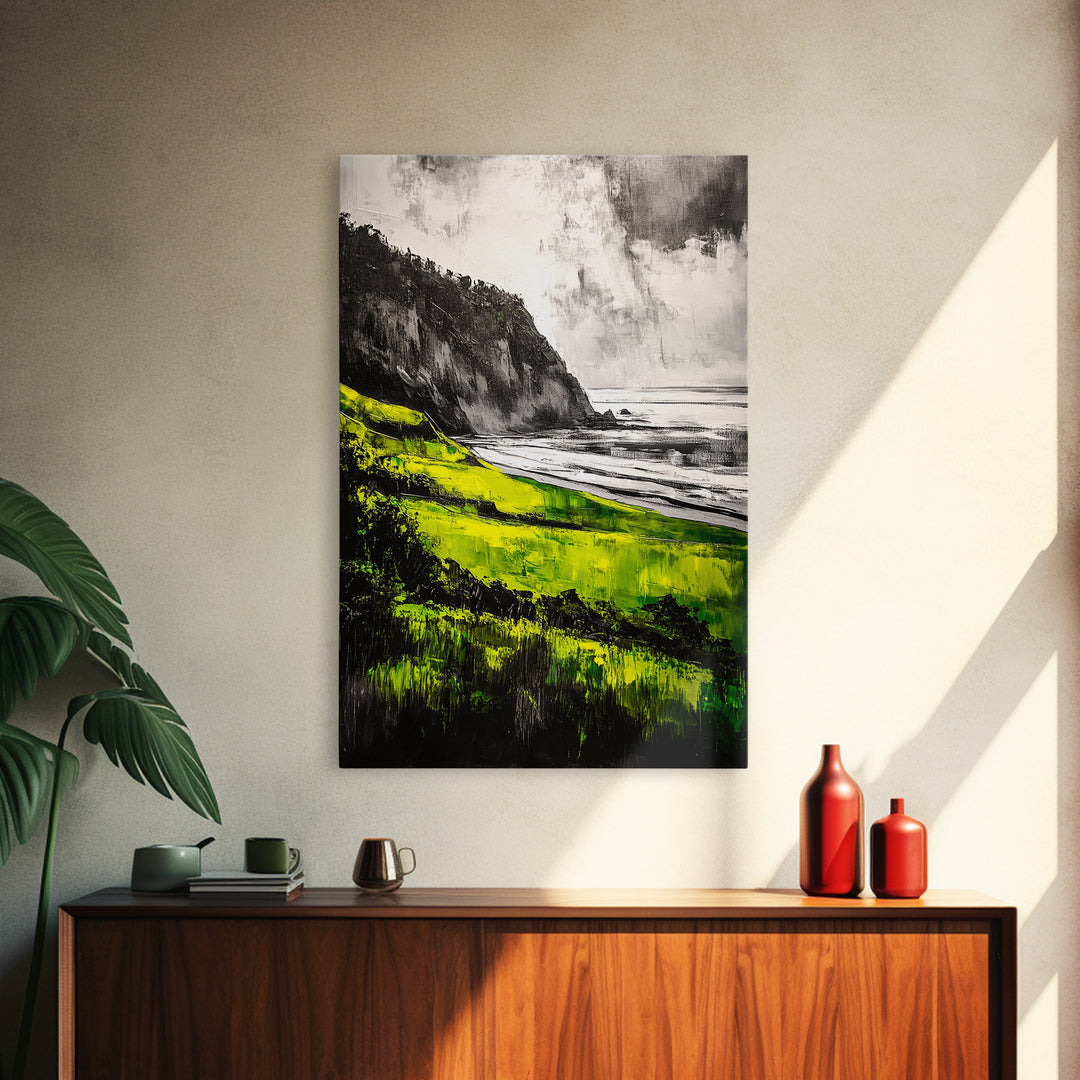 Coastal Cliffs, Vibrant Green, Canvas Print, Beach Wall Art, Nature Photography, Scenic View, Ocean Decor, Living Room Wall Art