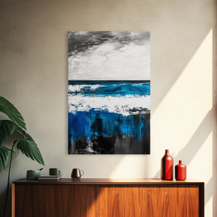 Blue Ocean, Coastal Landscape, Modern Art, Framed Canvas Print, Beach House Decor, Contemporary Seascape, Living Room Wall Art