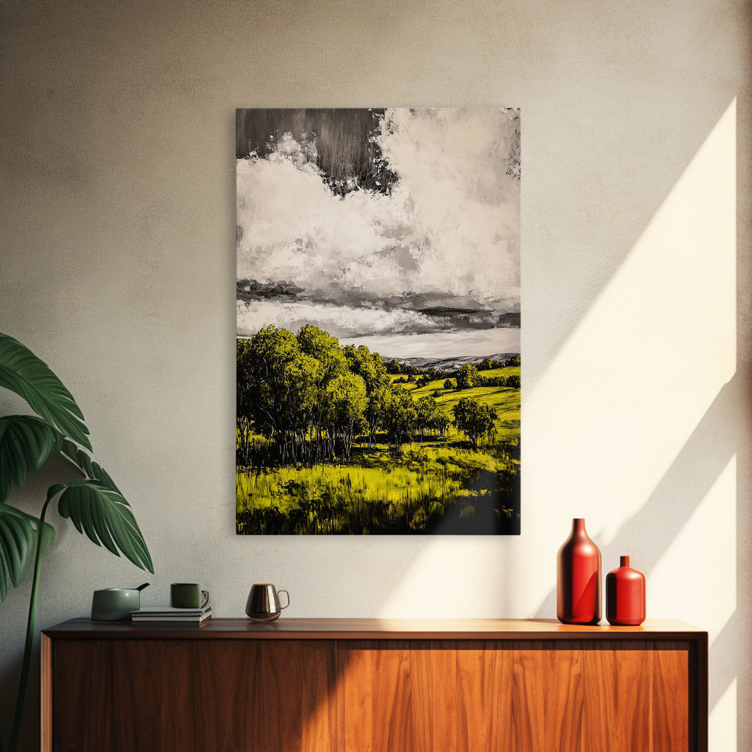 Rolling Hills, Countryside Scene, Golden Fields, Framed Canvas Print, Rustic Farmhouse Decor, Living Room Wall Art, Autumn