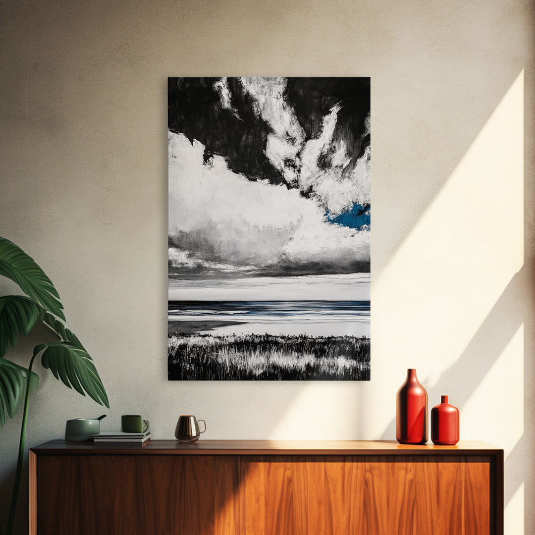 Ocean Serenity, Coastal Wall Art, Minimalist Seascape, Beach House Decor, Monochrome Landscape, Tranquil View, Canvas Print