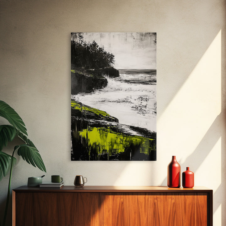 Coastal Cliffs, Ocean Waves, Seascape Art, Nature Wall Decor, Modern Coastal Print, Beach House Art, Framed Canvas Print, Living Room Art