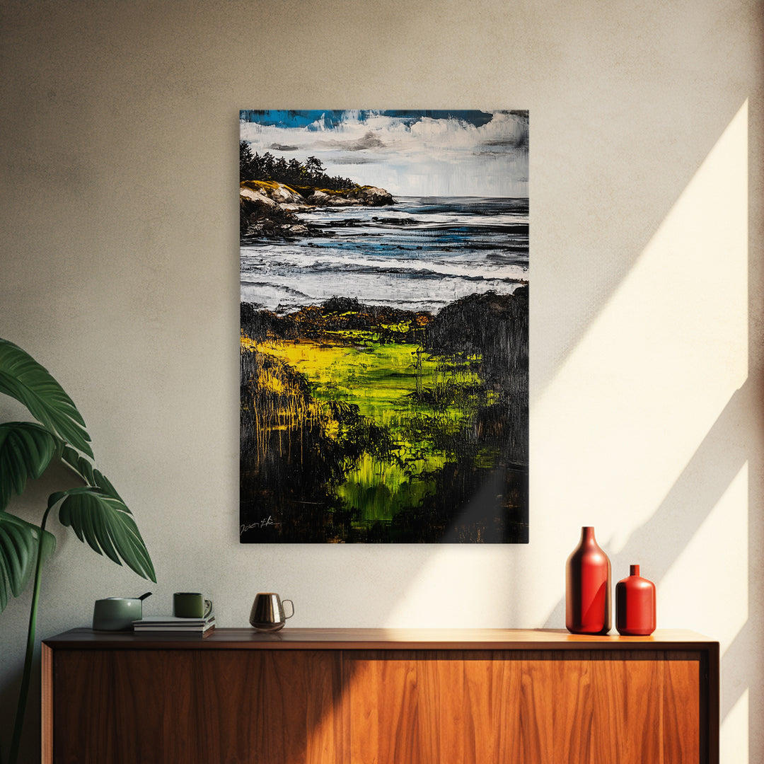 Coastal Serenity, Ocean Landscape Painting, Vibrant Nature Art, Beach House Decor, Framed Canvas Print, Modern Farmhouse or Bedroom Wall Art