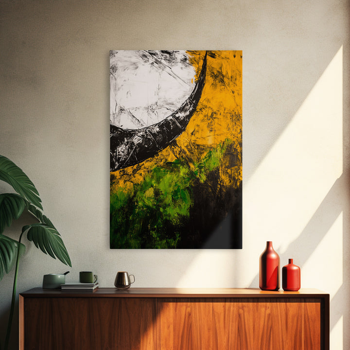 Abstract Horn, Black and Yellow Modern Painting, Bold Expressionist Art, Framed Canvas Print, Contemporary Office or Loft Wall Decor