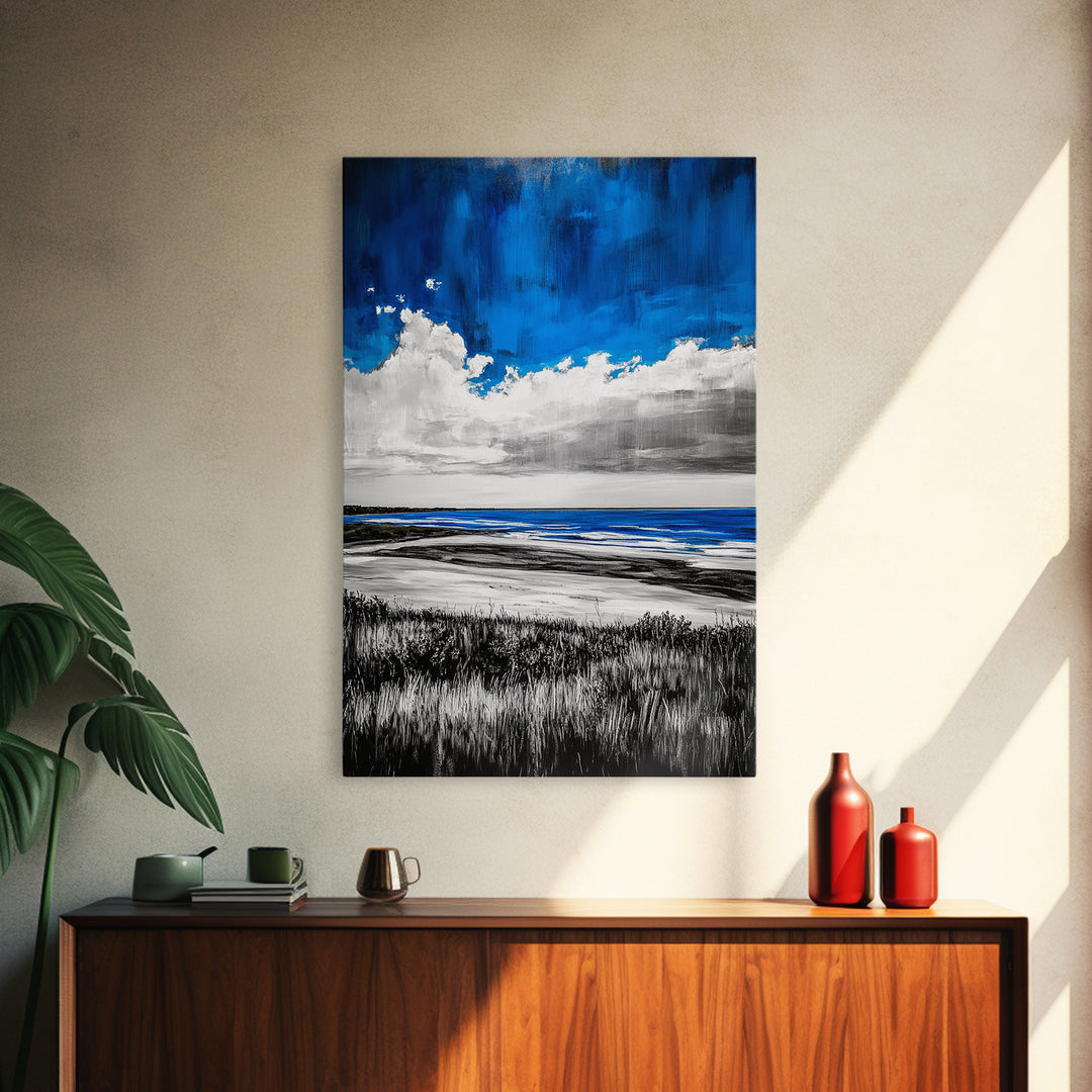 Blue Ocean, Coastal Wall Art, Beach House Decor, Minimalist Landscape, Nautical Aesthetic, Living Room Canvas Print, Ocean Lover Gift