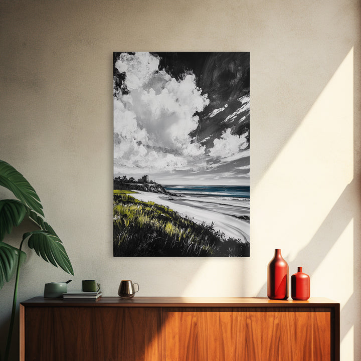 Castle View, Dramatic Seascape Art, Coastal Landscape Print, Nautical Decor, Ocean Lover Gift, Framed Canvas Print, Travel Aesthetic