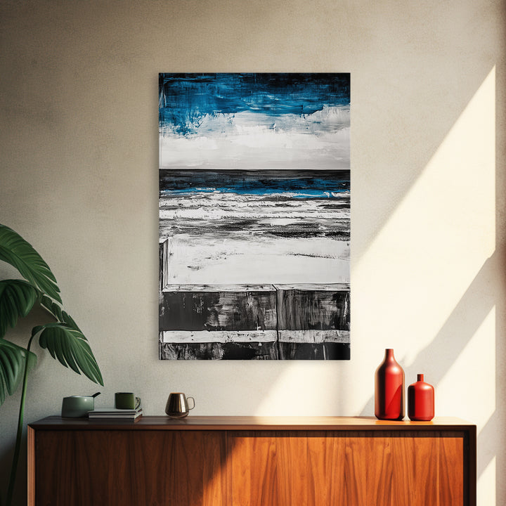 Ocean Horizon, Moody Sky Seascape, Coastal Art Print, Black and White Beach Decor, Modern Home Wall Art, Relaxing Framed Canvas Print