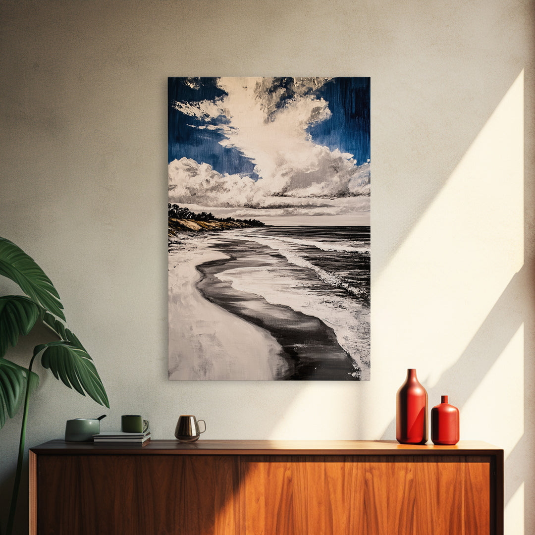 Rolling Waves, Serene Beach Wall Art, Coastal Home Decor, Nautical Aesthetic, Peaceful Ocean Print, Framed Canvas Print, Modern Seascape