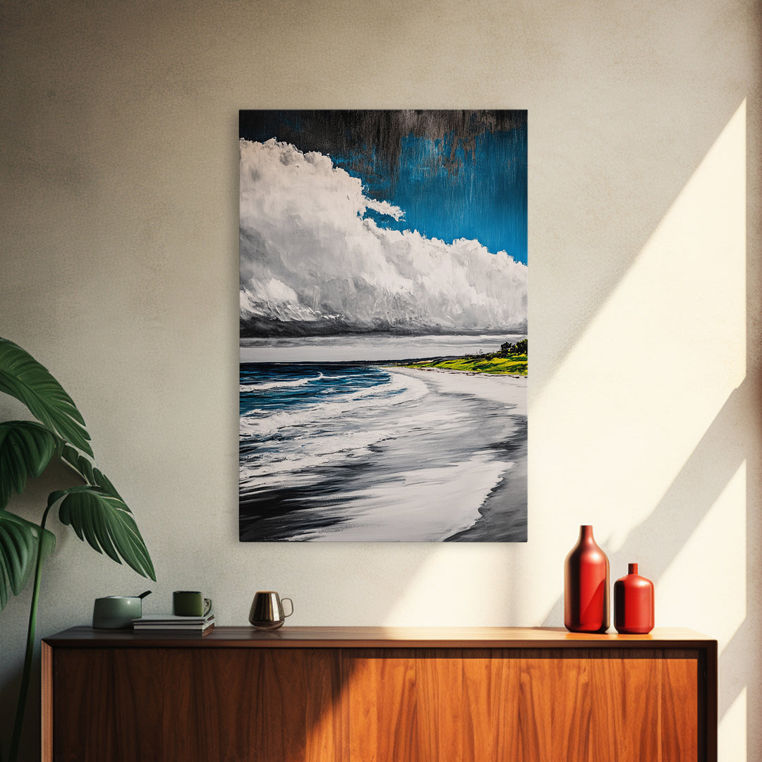 Beach Serenity, Coastal, Ocean Waves, Nature Art, Framed Canvas Print, Living Room Wall Art, Beach House Decor, Minimalist Landscape