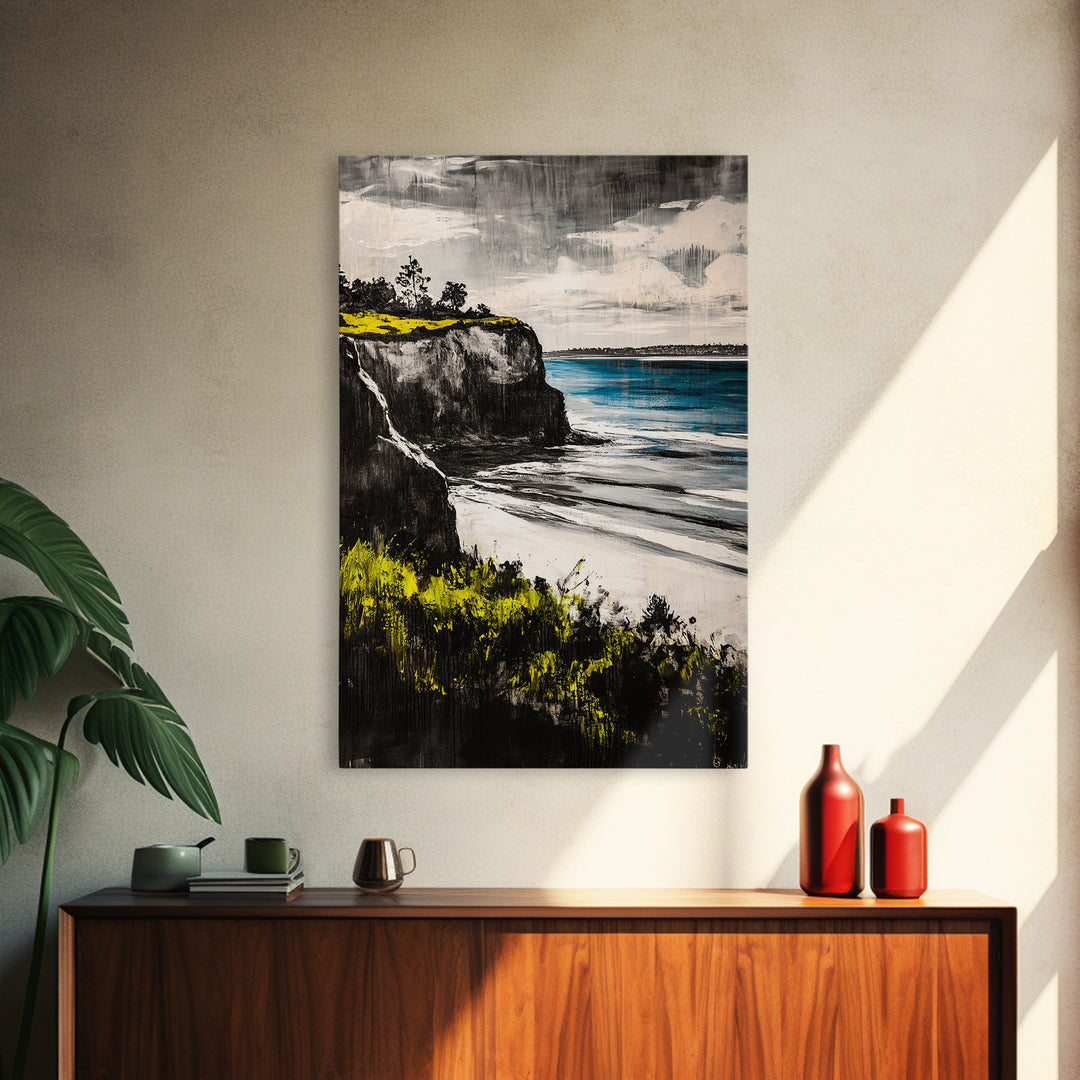 Cliffside View Landscape, Coastal Serenity, Seaside Painting, Nautical Wall Art, Nature Lovers Gift, Relaxing Decor, Framed Canvas Print