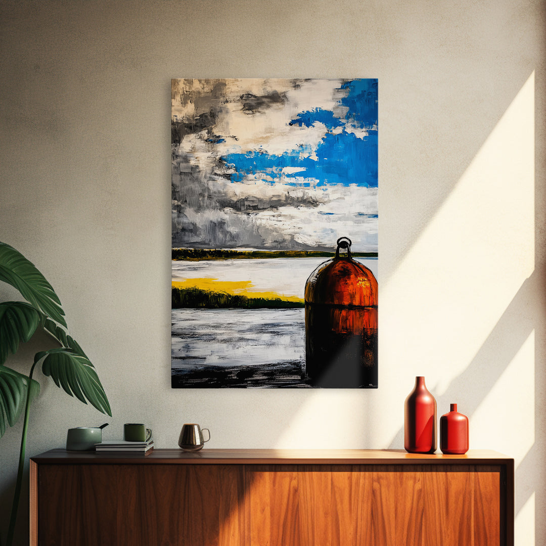 Nautical Buoy Art, Coastal Wall Print, Maritime Home Decor, Rustic Beach House Art, Ocean Themed Artwork, Living Room Framed Canvas Print