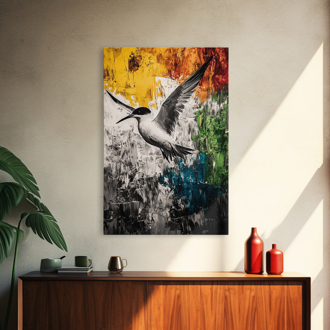 Abstract Bird, Colorful Nature Art, Modern Wildlife Painting, Coastal Framed Canvas Print, Boho Wall Art, Nature Lover Gift, Bedroom Decor