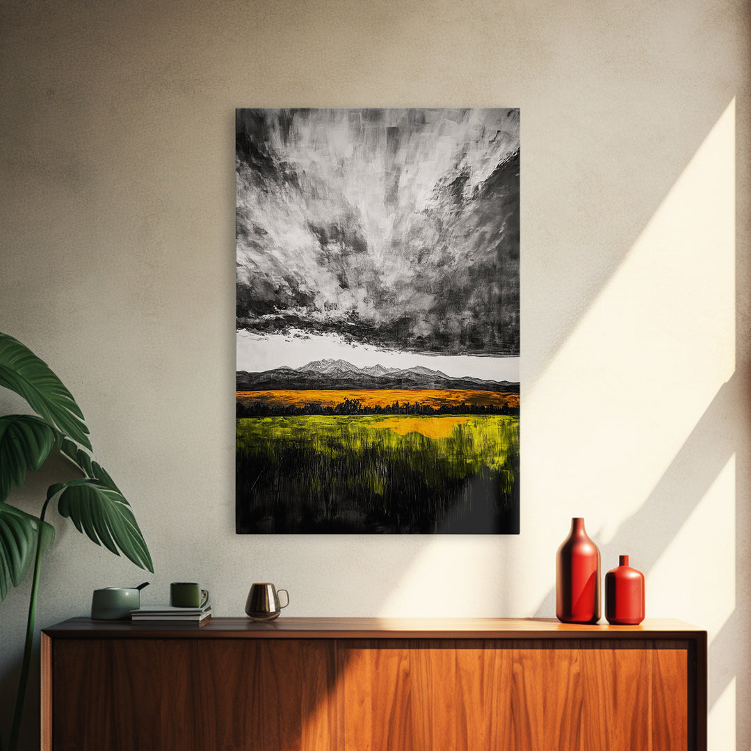 Dramatic Sky, Mountain Landscape, Autumn Wall Art, Golden Field Canvas Print, Rustic Home Decor, Modern Farmhouse Art, Large Wall Art