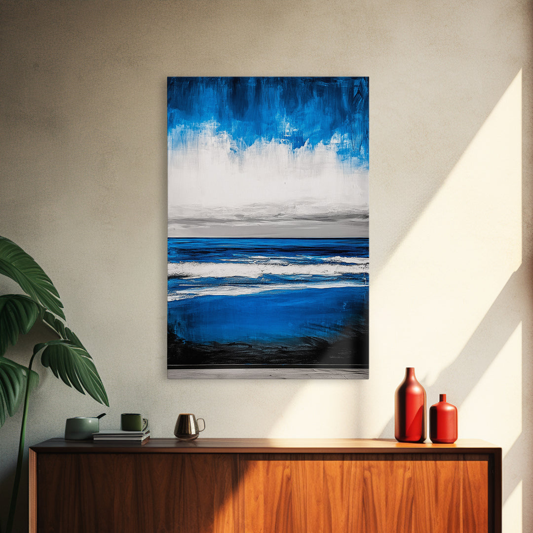 Abstract Seascape, Blue Horizon Art, Minimalist Ocean Painting, Coastal Living Room Decor, Large Framed Canvas Print, Modern Wall Art