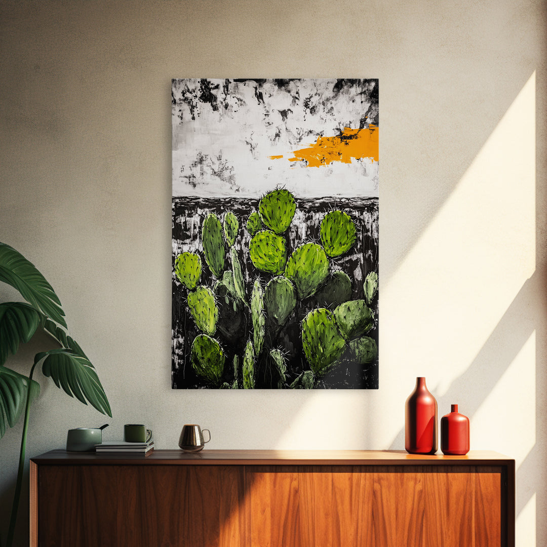 Cactus Art, Desert Scene, Framed Canvas Print, Southwest Wall Art, Boho Home Decor, Minimalist Nature Art, Living Room Statement Piece