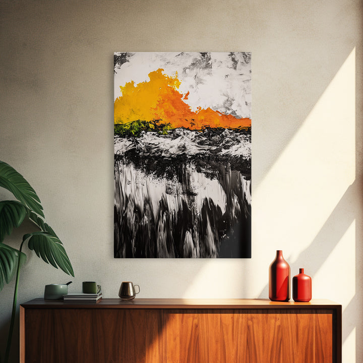 Abstract Fire, Bold Brushstrokes, Framed Canvas Print, Modern Expressionist Art, Living Room Accent, Dramatic Wall Decor, Fall Art