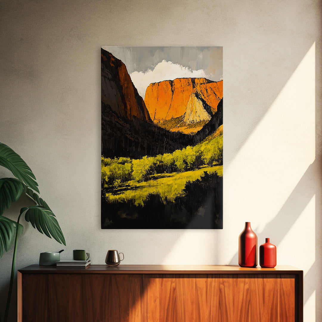 Desert Cliffs, Southwestern Art, Autumn Landscape Painting, Warm Earth Tones, Bold Canyon Decor, Nature Scenic Wall Art, Canvas Print