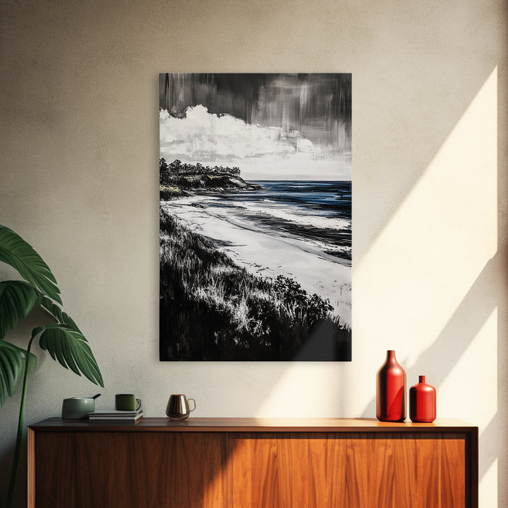 Ocean View, Coastal Landscape, Blue Wave, Framed Canvas Print, Beach House Decor, Modern Wall Art, Minimalist Seascape, Large Wall Art