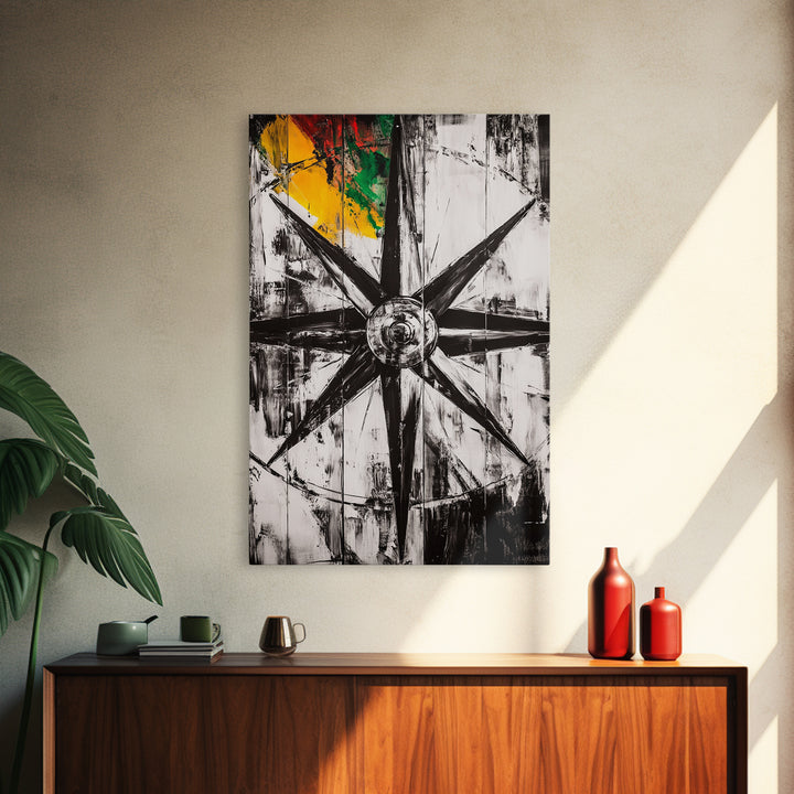 Compass Rose, Nautical Symbol, Abstract Design, Canvas Print, Black and White Art, Coastal Wall Decor, Modern Minimalist Artwork