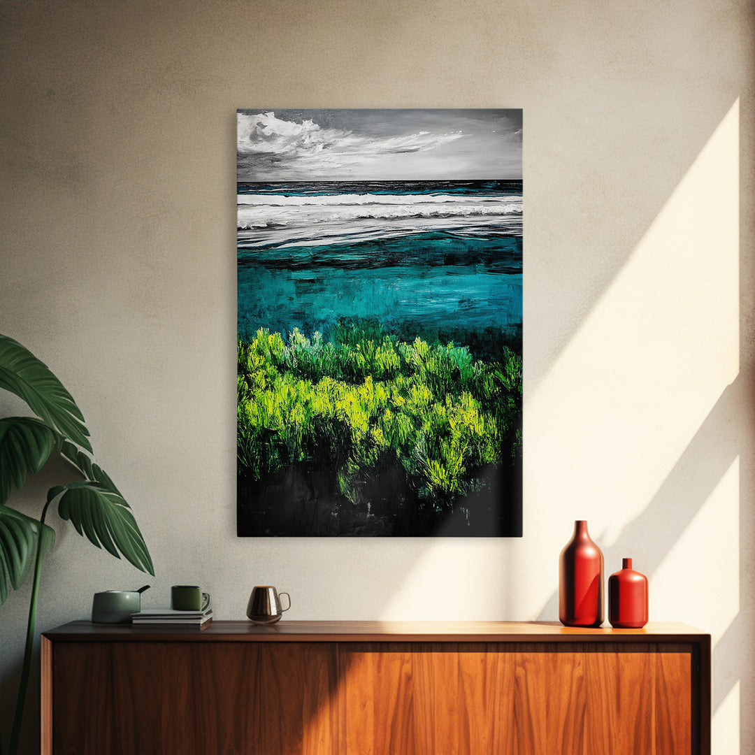 Ocean Landscape Art, Coastal Wall Print, Beach House Decor, Nature Inspired Art, Living Room Art, Minimalist Seascape, Framed Canvas Print