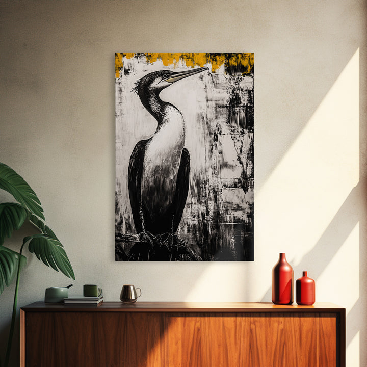 Bird Portrait Art, Nature Print, Wildlife Illustration, Black and White Art, Modern Rustic Decor, Living Room Art, Framed Canvas Print