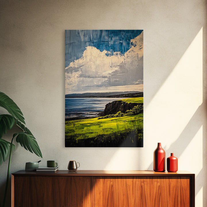 Coastal Cliff Art, Ocean View Print, Nature Landscape Decor, Tranquil Wall Art, Serene Scenery Print, Living Room Art, Framed Canvas Print