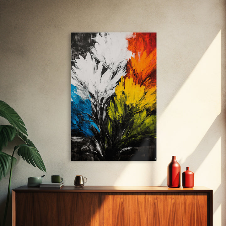 Abstract Floral Art, Expressionist Print, Flower Wall Decor, Modern Botanical Artwork, Vibrant Home Aesthetic, Framed Canvas Print