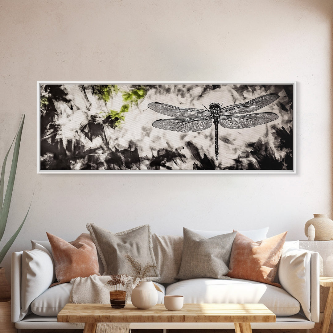 Dragonfly Sketch, Monochrome Nature, Canvas Print, Modern Wall Art, Minimalist Decor, Botanical Illustration, Bedroom Artwork