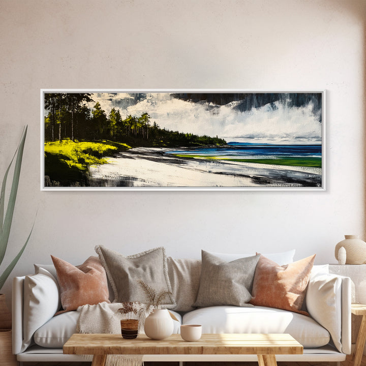 Coastal Landscape, Blue and Green Seascape, Beach Wall Art, Modern Wall Decor, Office Wall Art, Framed Canvas Print, Large Canvas Art