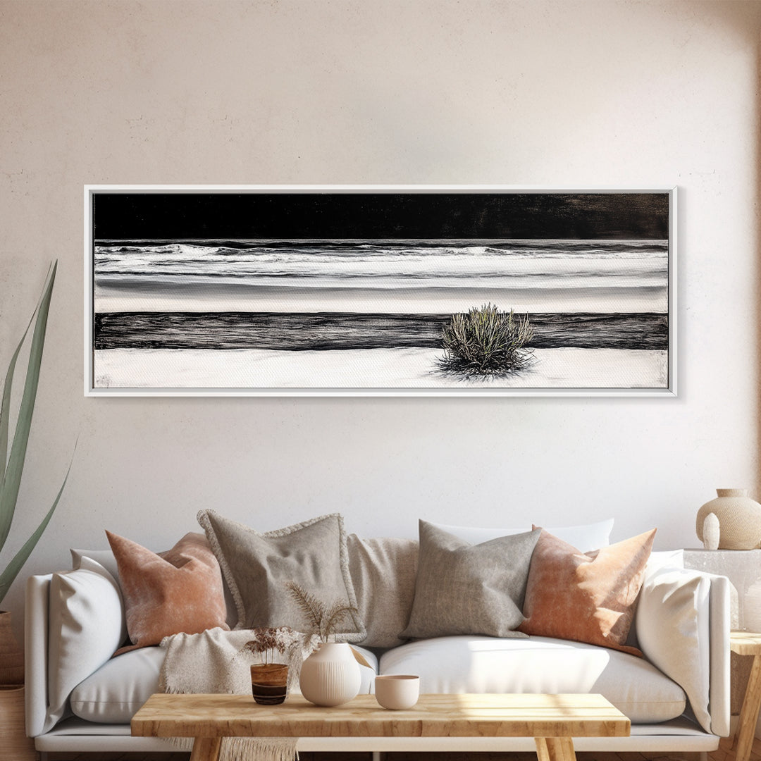 Black and White Seascape, Coastal Wall Art, Minimalist Ocean Art, Modern Beach Decor, Framed Canvas Print, Bedroom Art, Monochrome Landscape