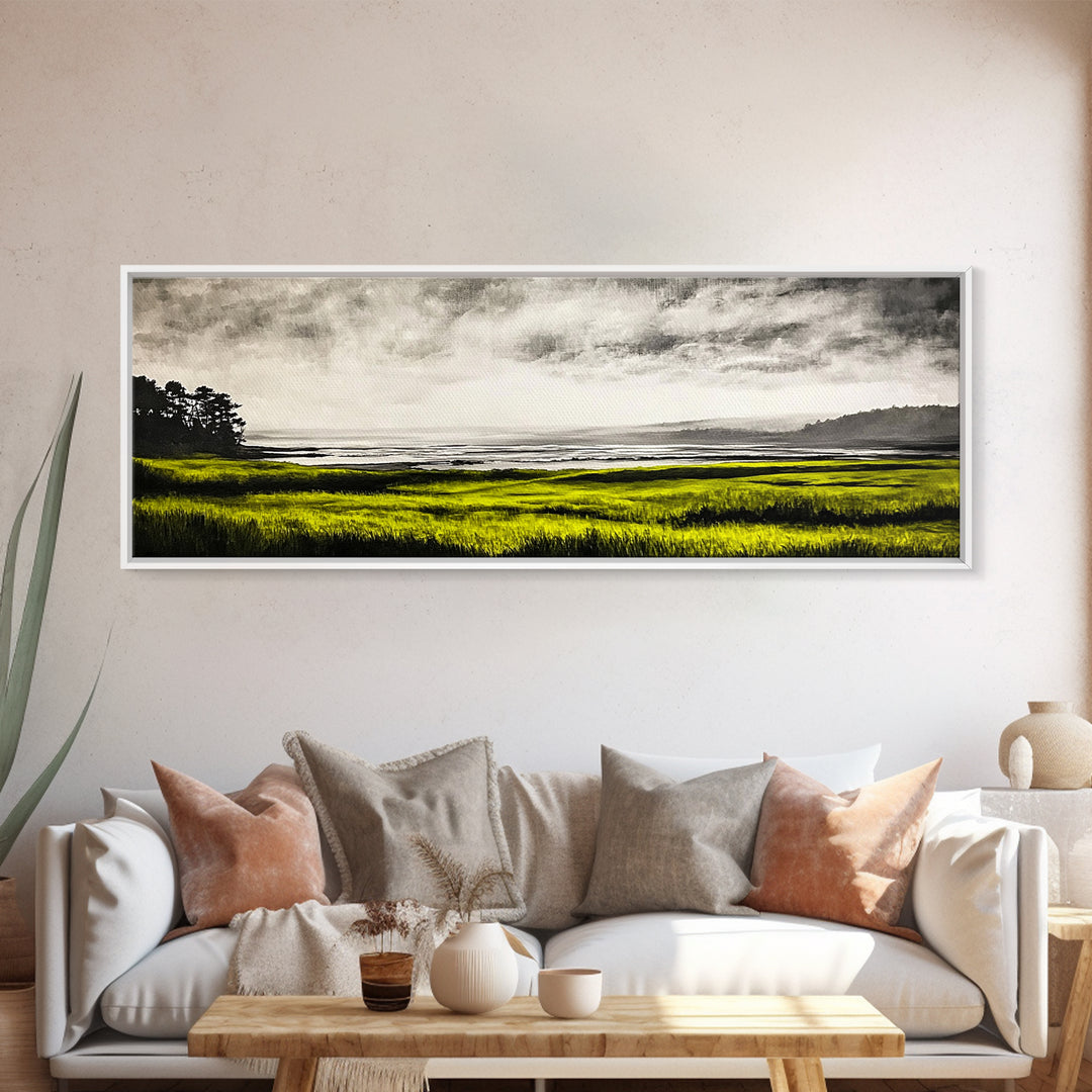 Rolling Hills, Golden Grasslands, Nature Painting, Framed Canvas Print, Rustic Decor, Large Landscape Art, Serene Home Wall Art