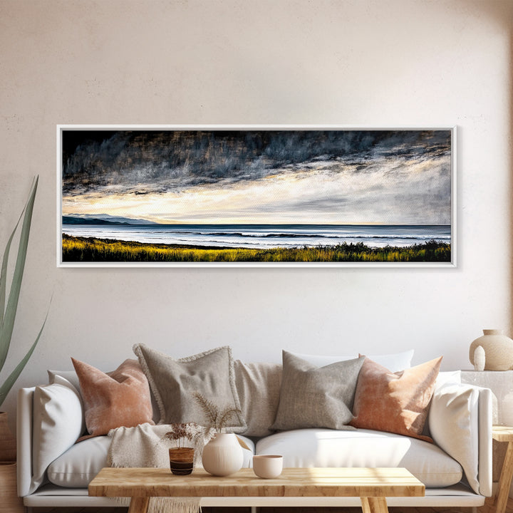 Coastal Storm, Dramatic Sky, Seascape Painting, Canvas Print, Ocean Wall Art, Minimalist Style, Large Art, Bedroom Decor, Moody Tones