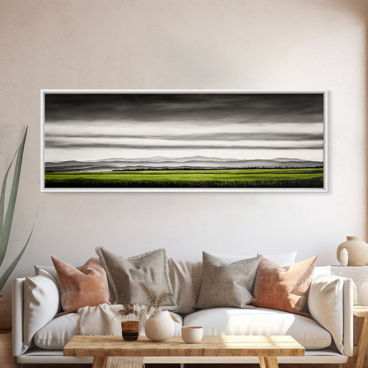 Rolling Hills, Green Fields, Minimalist Landscape, Canvas Print, Nature Wall Art, Modern Farmhouse, Rustic Decor, Office Aesthetic