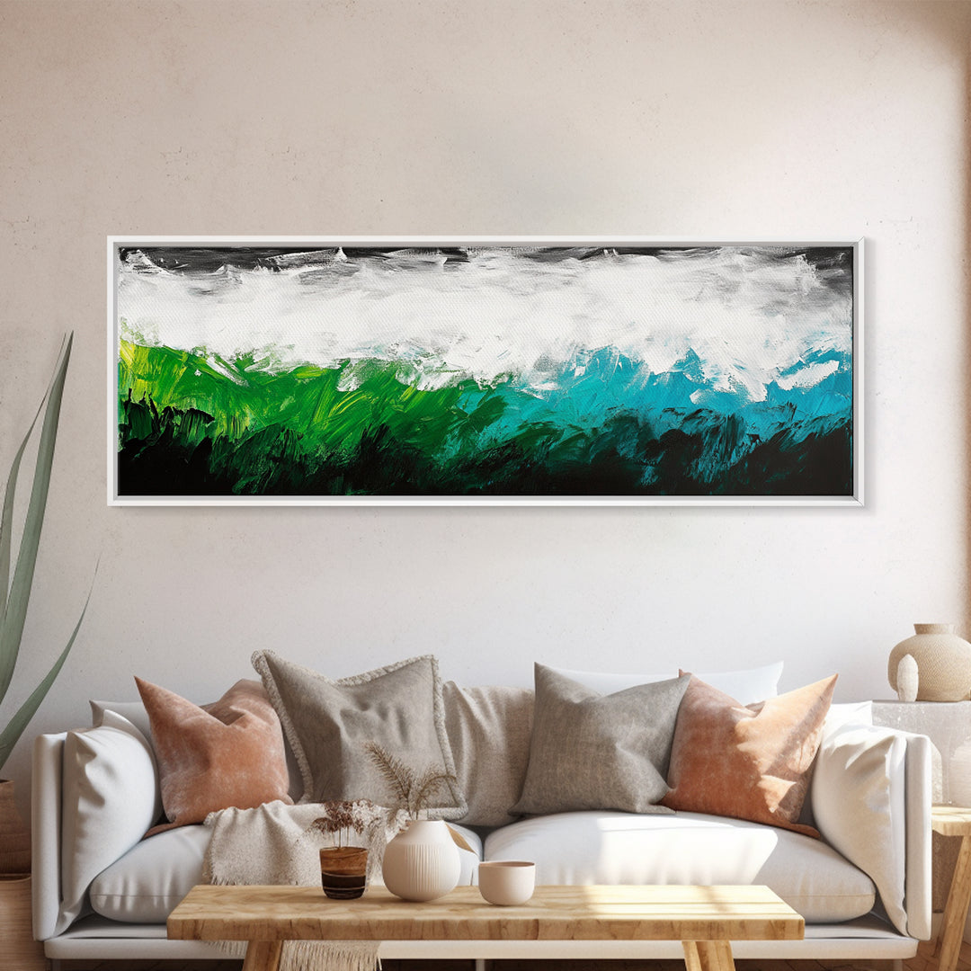 Abstract Seascape, Textured Wave, Coastal Artwork, Modern Ocean Print, Minimalist Blue Green Decor, Framed Canvas Print, Gift Idea
