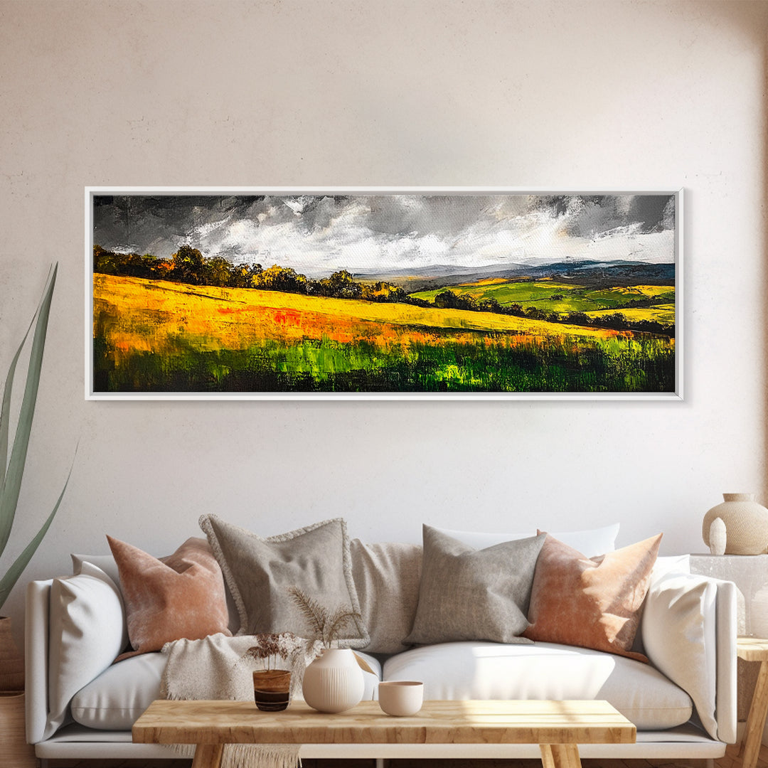 Rolling Hills, Golden Fields, Nature Landscape Art, Framed Canvas Print, Rustic Home Decor, Modern Farmhouse Wall Art, Large Artwork