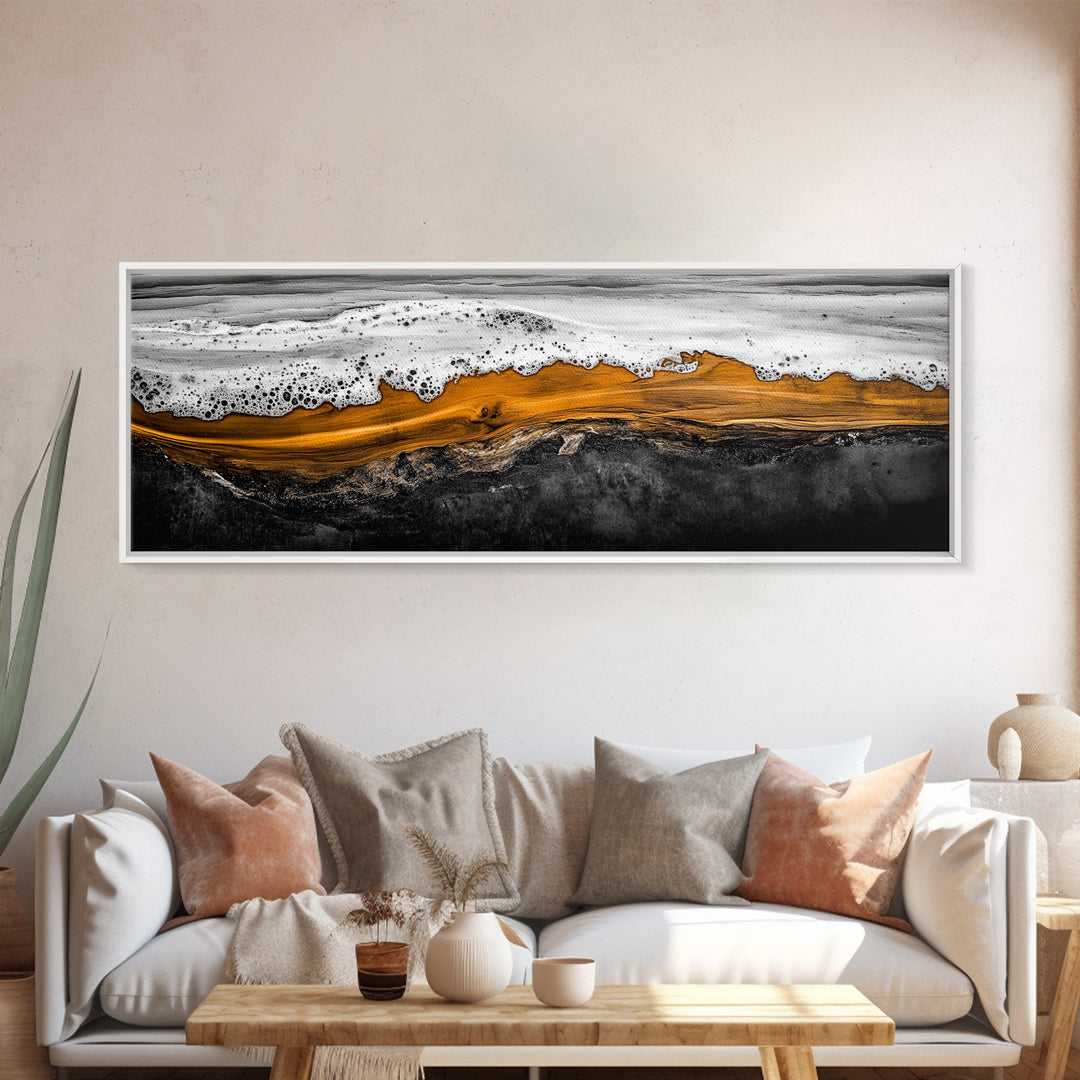 Ocean Wave, Coastal Abstract, Black and Gold Art, Framed Canvas Print, Beach House Decor, Modern Wall Art, Surf Art, Nautical Decor