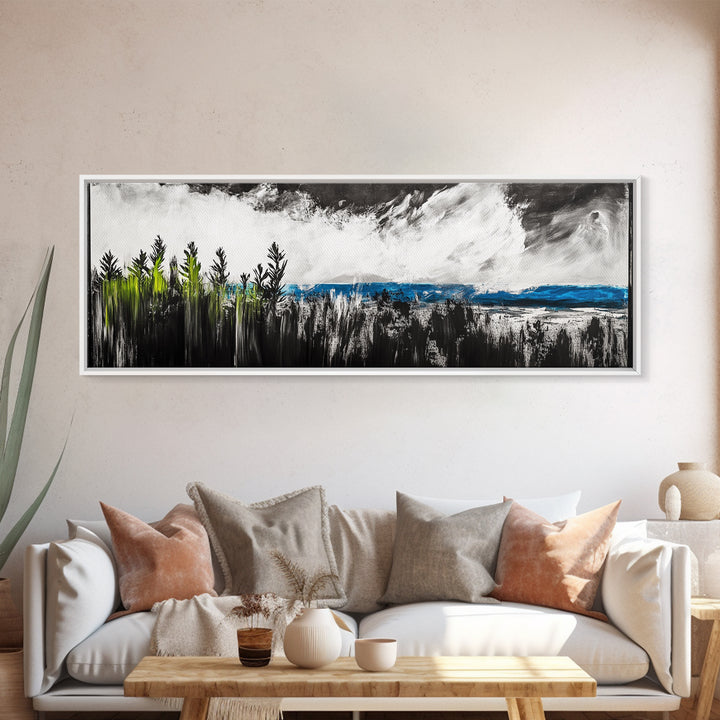 Dark Seascape, Moody Ocean, Coastal Wall Art, Framed Canvas Print, Nautical Decor, Modern Black and White, Ocean Horizon, Stormy Sky