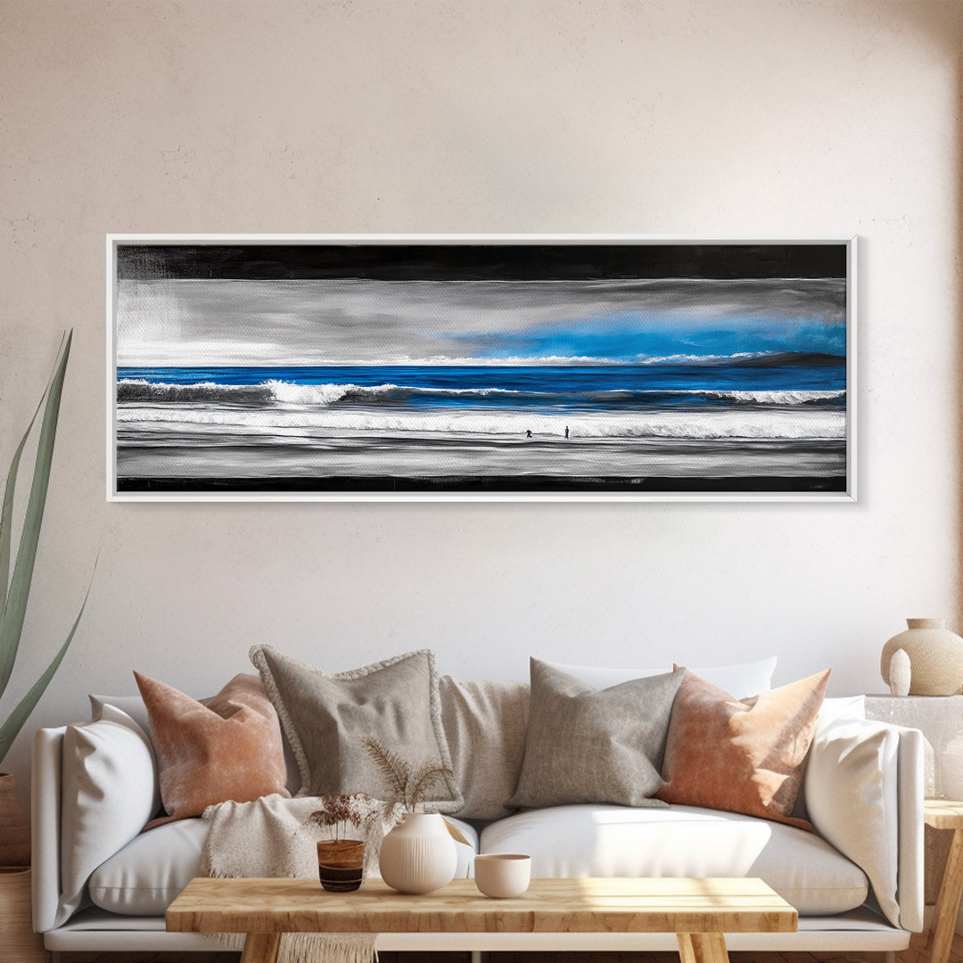 Ocean Horizon, Blue Waves, Coastal Landscape, Framed Canvas Print, Minimalist Seascape, Nautical Wall Art, Living Room Artwork