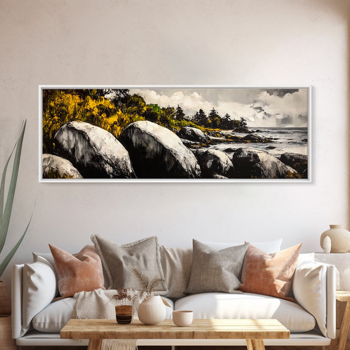 Rocky Shore, Coastal Landscape, Nature Inspired Art, Ocean Beach Wall Art, Large Format Art, Canvas Print, Living Room Art