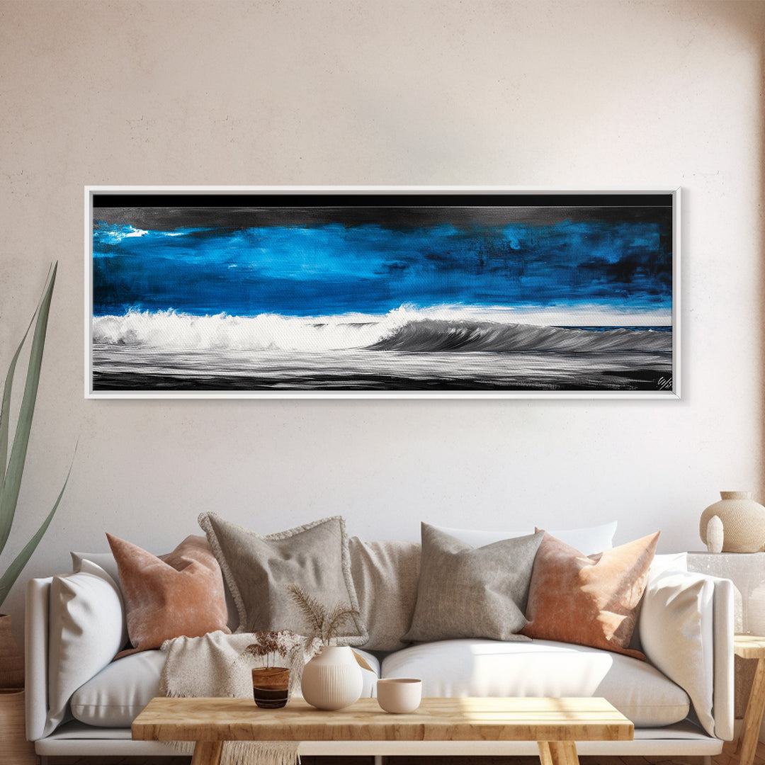 Ocean Wave Painting, Blue Seascape Art, Modern Coastal Decor, Large Beach Wall Art, Minimalist Water Art, Office Wall Decor, Framed Canvas Print
