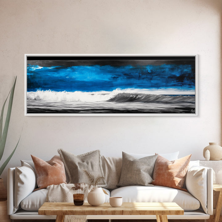 Ocean Wave Painting, Blue Seascape Art, Modern Coastal Decor, Large Beach Wall Art, Minimalist Water Art, Office Wall Decor, Framed Canvas Print