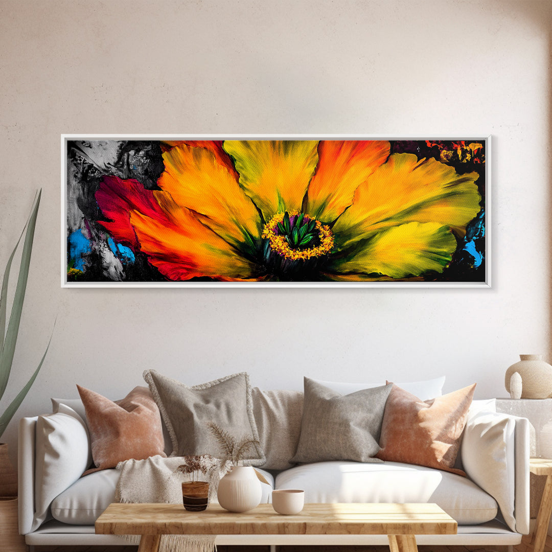 Abstract Flower, Bold Colors, Floral Wall Art, Vibrant Home Decor, Modern Impressionism, Fall Decor, Framed Canvas Print, Bedroom Wall Art