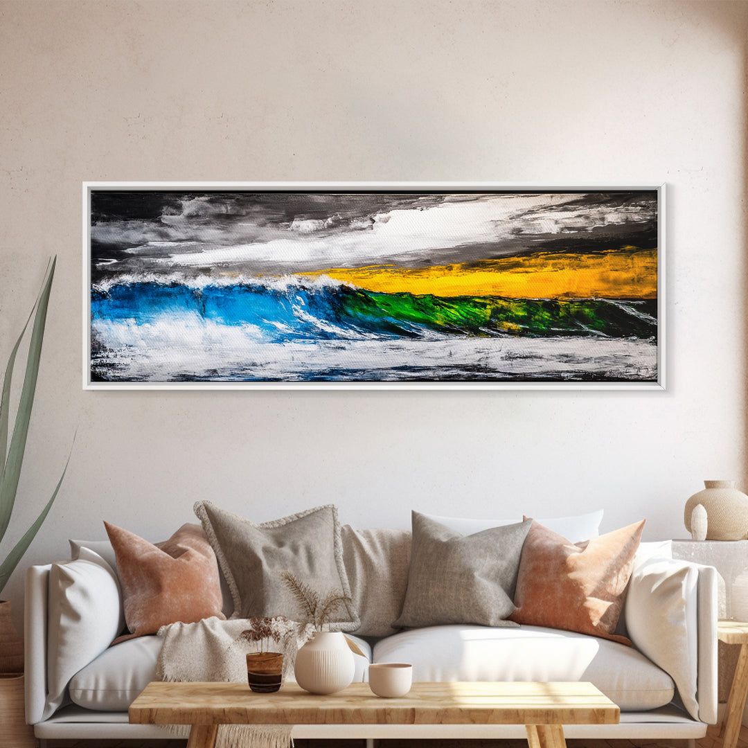 Blue, Green, Wave, Framed Canvas Print, Ocean Wall Art, Surfer Gift, Coastal Living Decor, Modern Abstract Seascape, Minimalist Art Piece