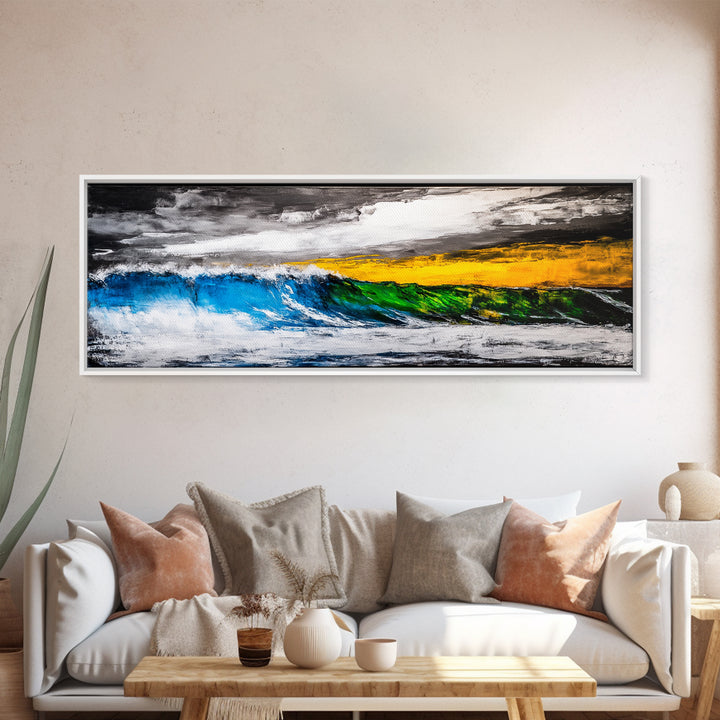 Blue, Green, Wave, Framed Canvas Print, Ocean Wall Art, Surfer Gift, Coastal Living Decor, Modern Abstract Seascape, Minimalist Art Piece