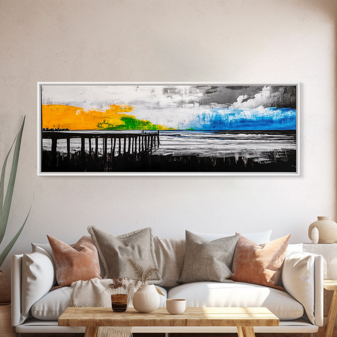 Pier, Beach, Ocean, Canvas Print, Black and White Coastal Art, Minimalist Wall Decor, Modern Seascape, Surf Inspired Painting, Nautical Theme
