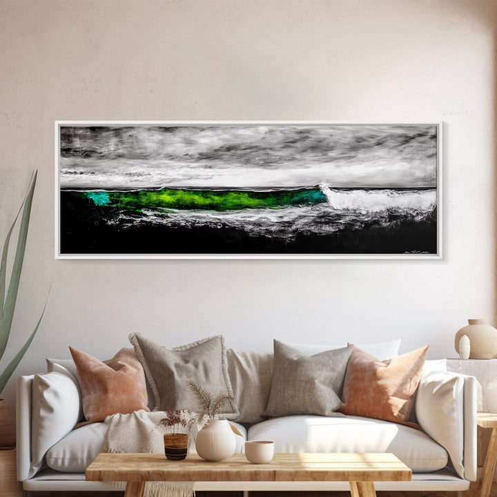 Rolling Waves, Coastal Decor, Stormy Seascape Print, Blue and White Art, Beach House Wall Art, Nautical Home Style, Framed Canvas Print